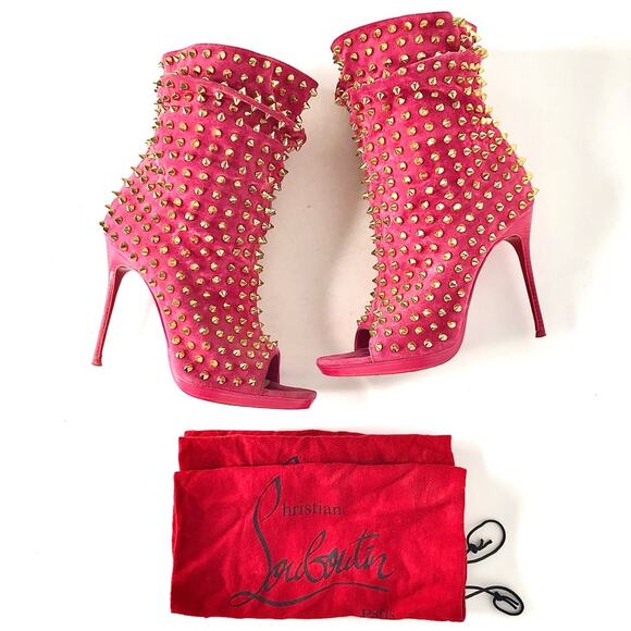 Christian Louboutin Shoes - Christian Louboutin Guerilla 120 Pink Spike Peep Toe Boots Women’s 36.5 Shoes